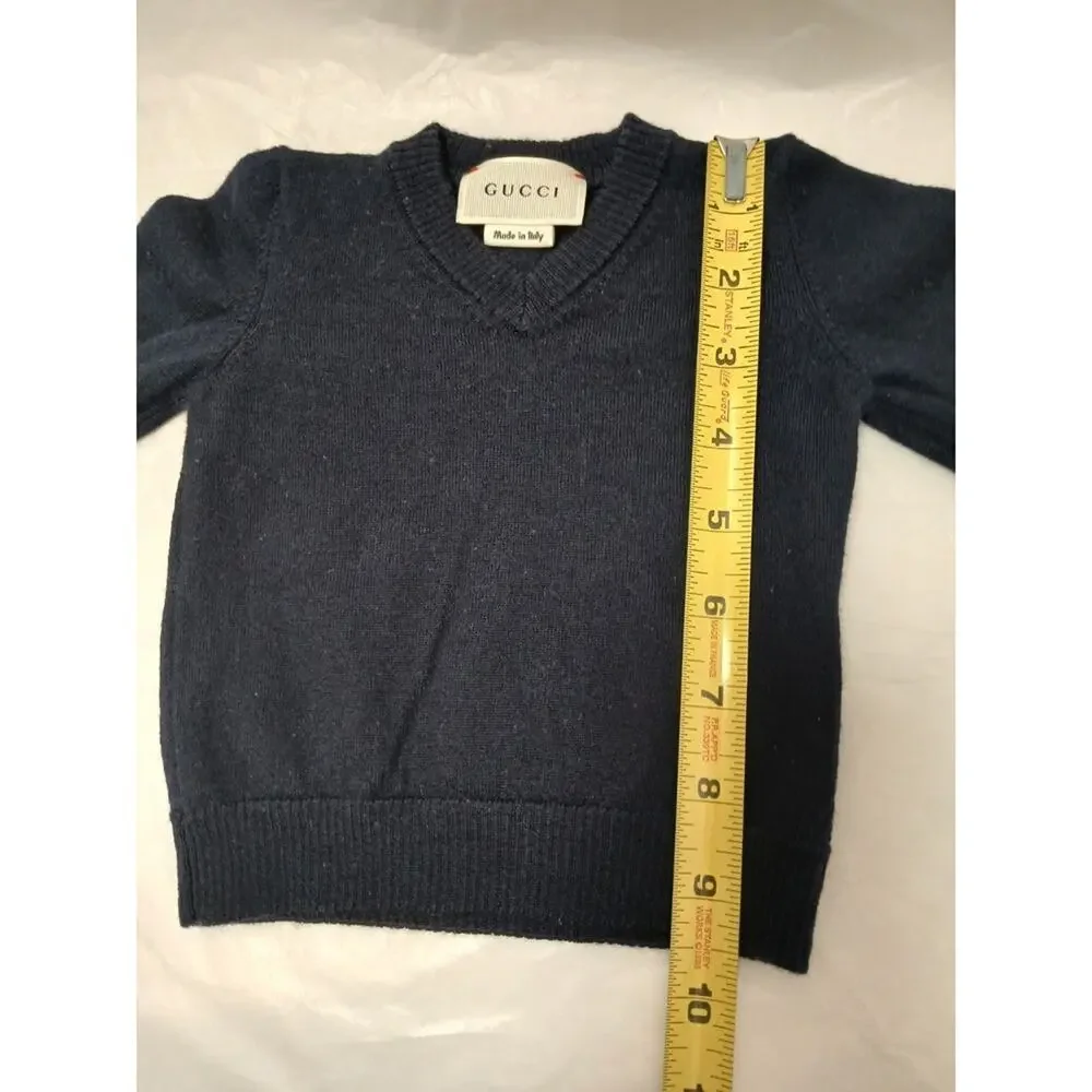 Gucci Sweater Boy Baby 6-9 Month Navy Blue Web Trim Wool Nautical Designer Fancy